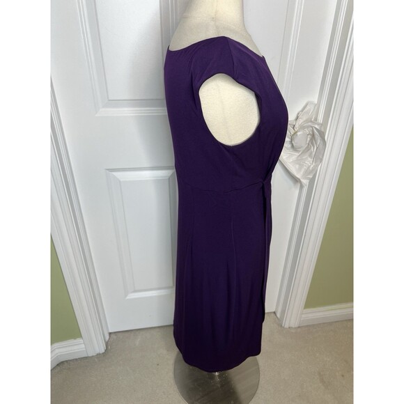 Dressbarn Women's Purple Sleeveless Faux Wrap Ruched Dress Size 12 (M) Stretchy - Picture 4 of 10